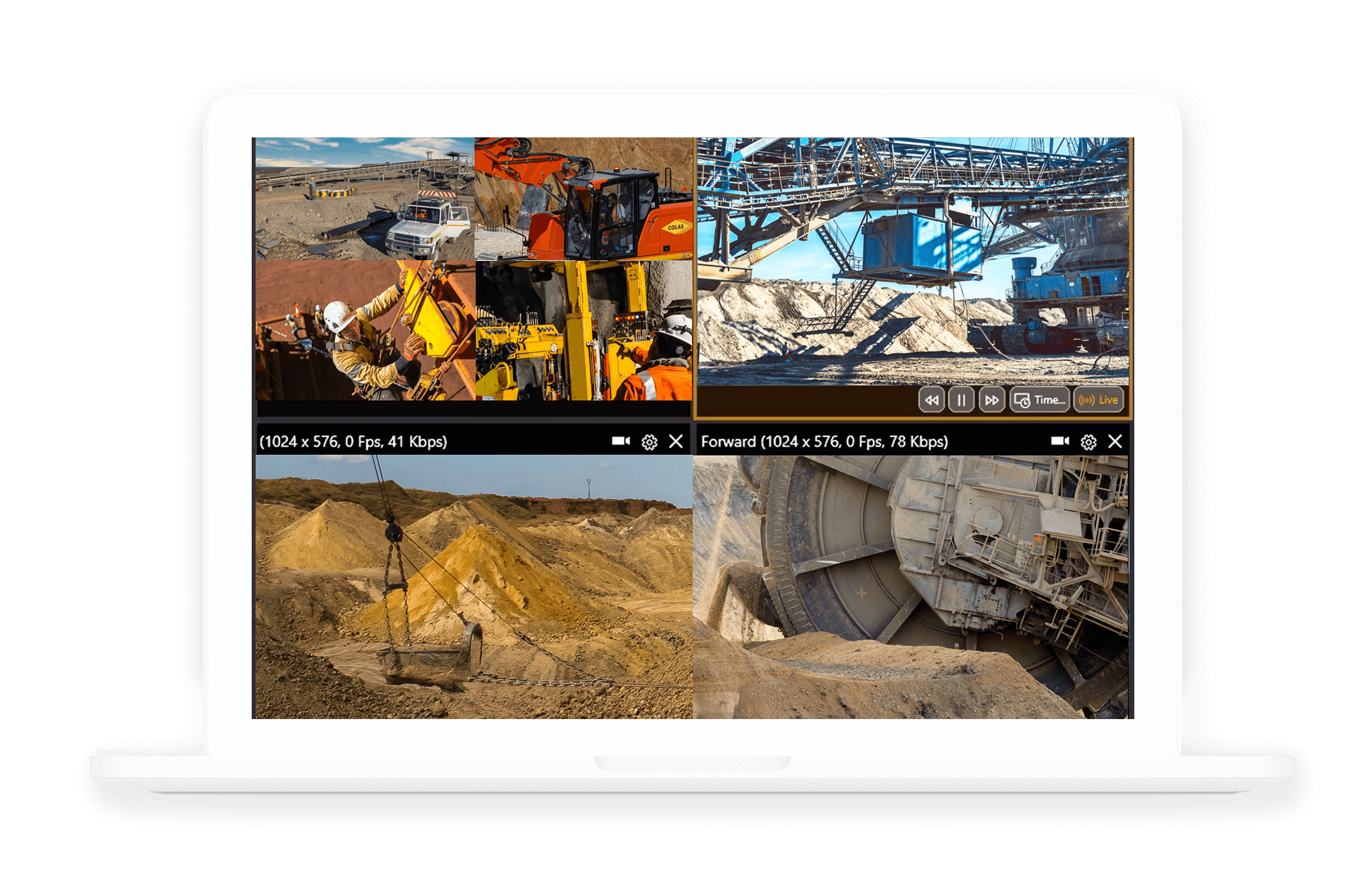 Videosoft Global software viewed on laptop of streaming mining operations in real time