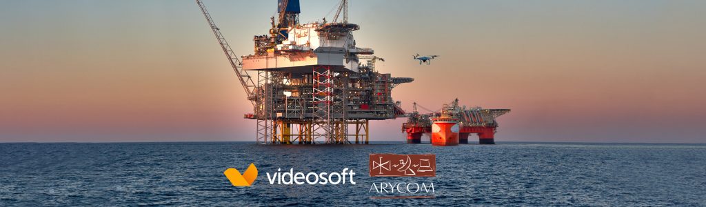 UAV Drone inspecting a remote offshore oil rig in real-time